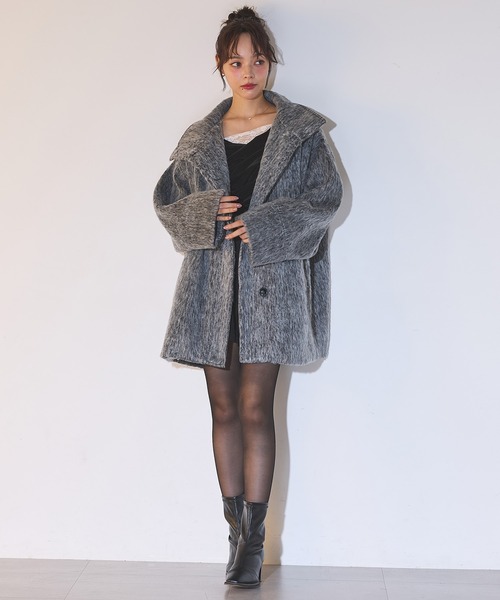 SOELA(ソエラ)の「【SOELA】スタンドカラーシャギーコート/WEB限定(その他アウター・レディース・グレー・M)」の4枚目の写真