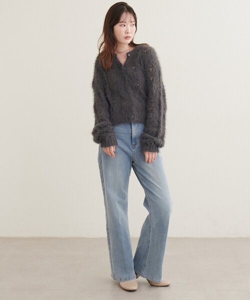 natural couture（ナチュラルクチュール）の「フェザー透かし編みカーディガン（カーディガン/ボレロ・レディース・ピンク/チャコールグレー/ブラウン/アイボリー・FREE）」の18枚目の写真