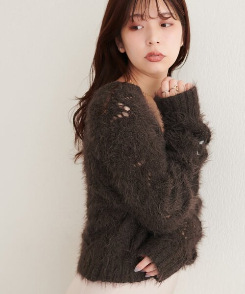 natural couture（ナチュラルクチュール）の「フェザー透かし編みカーディガン（カーディガン/ボレロ・レディース・ピンク/チャコールグレー/ブラウン/アイボリー・FREE）」の22枚目の写真