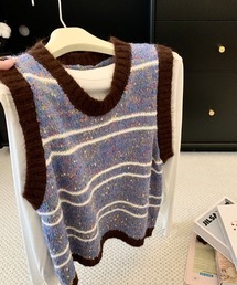 カラーネップVネックニットベスト