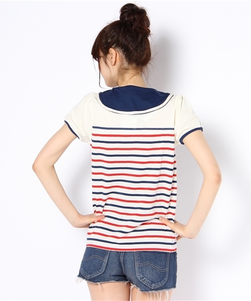 WEGO(ウィゴー)の「セーラーカラーボーダーTシャツ(Tシャツ/カットソー・レディース・オフホワイト/ネイビー/レッド・FREE)」の5枚目の写真