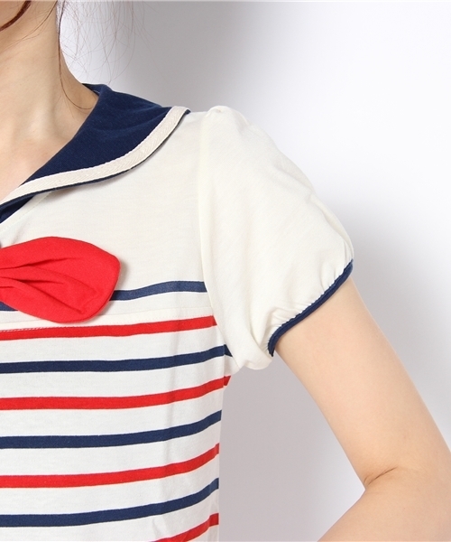 WEGO(ウィゴー)の「セーラーカラーボーダーTシャツ(Tシャツ/カットソー・レディース・オフホワイト/ネイビー/レッド・FREE)」の7枚目の写真