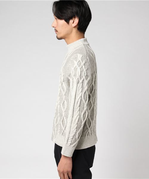 WRAPINKNOT（ラッピンノット）の「ボトルネックエレガントケーブルニット（ニット/セーター・メンズ・ネイビー/ライトグレー/ブラウン・2/3）」の8枚目の写真