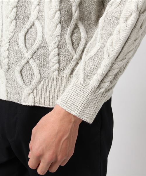 WRAPINKNOT（ラッピンノット）の「ボトルネックエレガントケーブルニット（ニット/セーター・メンズ・ネイビー/ライトグレー/ブラウン・2/3）」の5枚目の写真