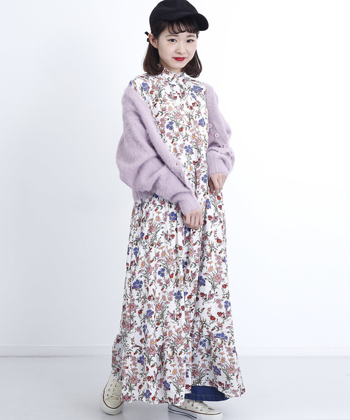 MERLOT（メルロー）の「フリルボトルネックフラワー柄ワンピース1378（ワンピース・レディース・ホワイト/ブラック/ブルーグリーン・FREE）」の2枚目の写真