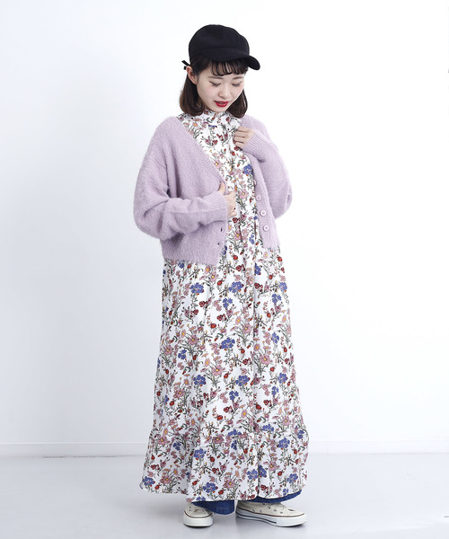 MERLOT（メルロー）の「フリルボトルネックフラワー柄ワンピース1378（ワンピース・レディース・ホワイト/ブラック/ブルーグリーン・FREE）」の11枚目の写真