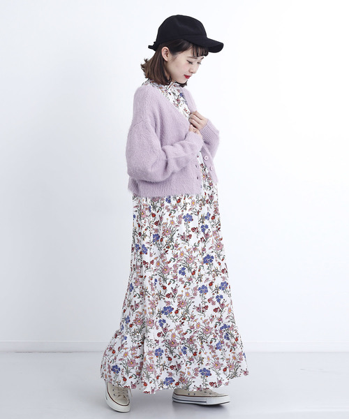 MERLOT（メルロー）の「フリルボトルネックフラワー柄ワンピース1378（ワンピース・レディース・ホワイト/ブラック/ブルーグリーン・FREE）」の12枚目の写真