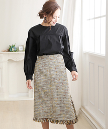 ラップ風ツイードAラインスカート