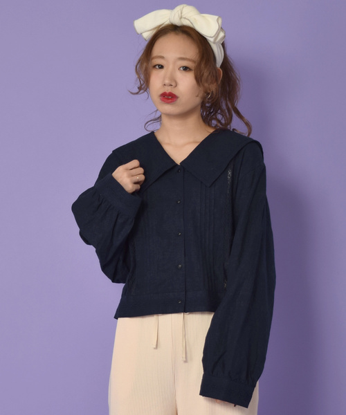 w closet（ダブルクローゼット）の「セーラーカラーレースシャツ（シャツ/ブラウス・レディース・ネイビー/オフホワイト/ライトピンク・FREE）」の2枚目の写真