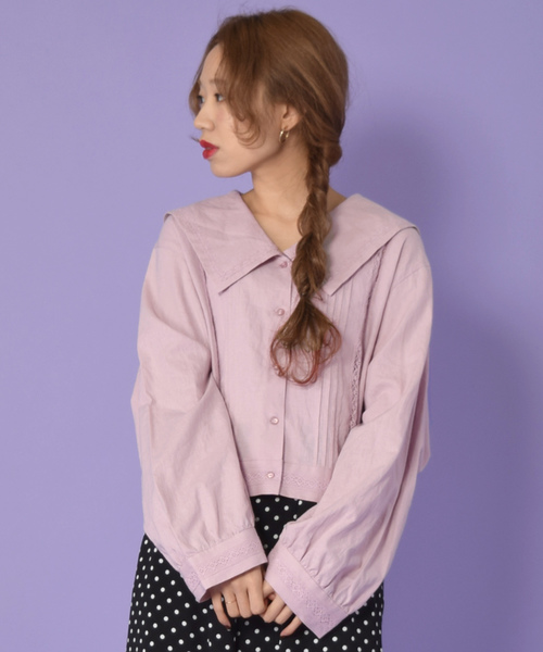 w closet（ダブルクローゼット）の「セーラーカラーレースシャツ（シャツ/ブラウス・レディース・ネイビー/オフホワイト/ライトピンク・FREE）」の3枚目の写真