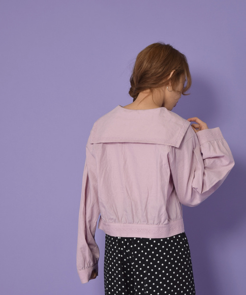 w closet（ダブルクローゼット）の「セーラーカラーレースシャツ（シャツ/ブラウス・レディース・ネイビー/オフホワイト/ライトピンク・FREE）」の6枚目の写真