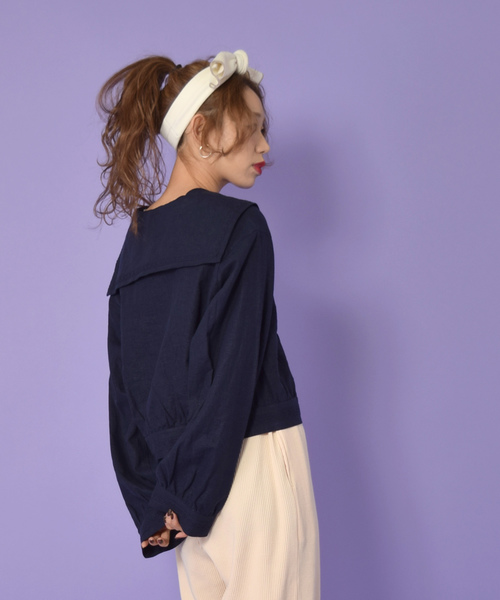 w closet（ダブルクローゼット）の「セーラーカラーレースシャツ（シャツ/ブラウス・レディース・ネイビー/オフホワイト/ライトピンク・FREE）」の5枚目の写真