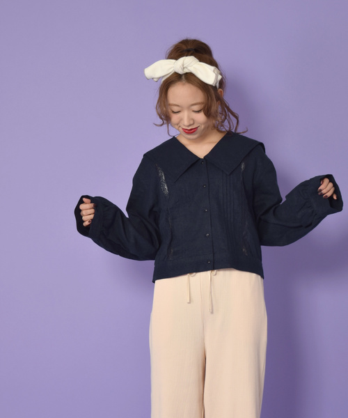 w closet（ダブルクローゼット）の「セーラーカラーレースシャツ（シャツ/ブラウス・レディース・ネイビー/オフホワイト/ライトピンク・FREE）」の8枚目の写真