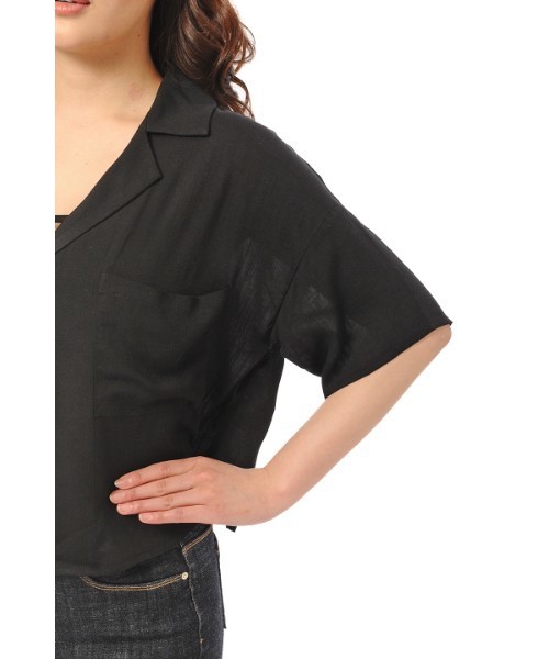 EGOIST（エゴイスト）の「ショート丈オープンカラーシャツ（シャツ/ブラウス・レディース・ブラック/ホワイト/オレンジ・FREE）」の8枚目の写真