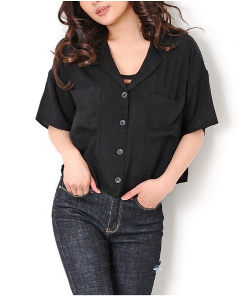 EGOIST（エゴイスト）の「ショート丈オープンカラーシャツ（シャツ/ブラウス・レディース・ブラック/ホワイト/オレンジ・FREE）」の11枚目の写真