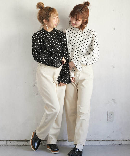 PairPair（ペアペア）の「ドット柄フリルブラウス（シャツ/ブラウス・レディース・ブラック/オフホワイト・FREE）」の3枚目の写真
