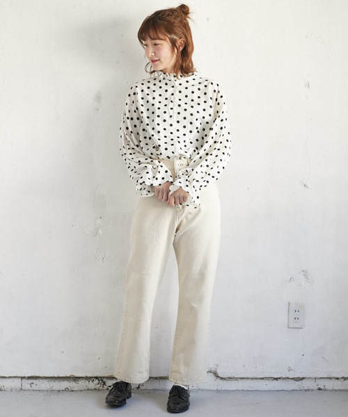 PairPair（ペアペア）の「ドット柄フリルブラウス（シャツ/ブラウス・レディース・ブラック/オフホワイト・FREE）」の4枚目の写真