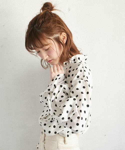 PairPair（ペアペア）の「ドット柄フリルブラウス（シャツ/ブラウス・レディース・ブラック/オフホワイト・FREE）」の8枚目の写真