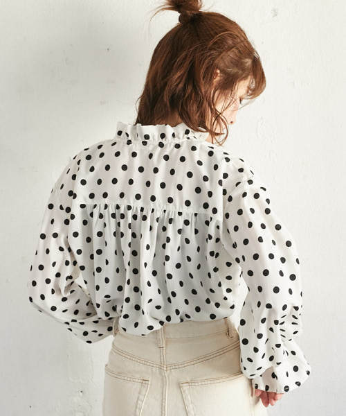 PairPair（ペアペア）の「ドット柄フリルブラウス（シャツ/ブラウス・レディース・ブラック/オフホワイト・FREE）」の9枚目の写真