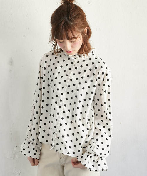 PairPair（ペアペア）の「ドット柄フリルブラウス（シャツ/ブラウス・レディース・ブラック/オフホワイト・FREE）」の10枚目の写真