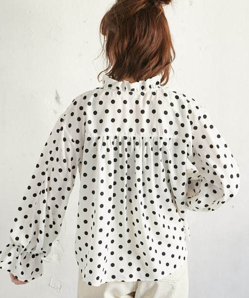 PairPair（ペアペア）の「ドット柄フリルブラウス（シャツ/ブラウス・レディース・ブラック/オフホワイト・FREE）」の11枚目の写真