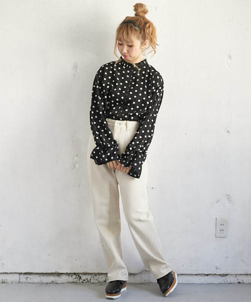 PairPair（ペアペア）の「ドット柄フリルブラウス（シャツ/ブラウス・レディース・ブラック/オフホワイト・FREE）」の12枚目の写真