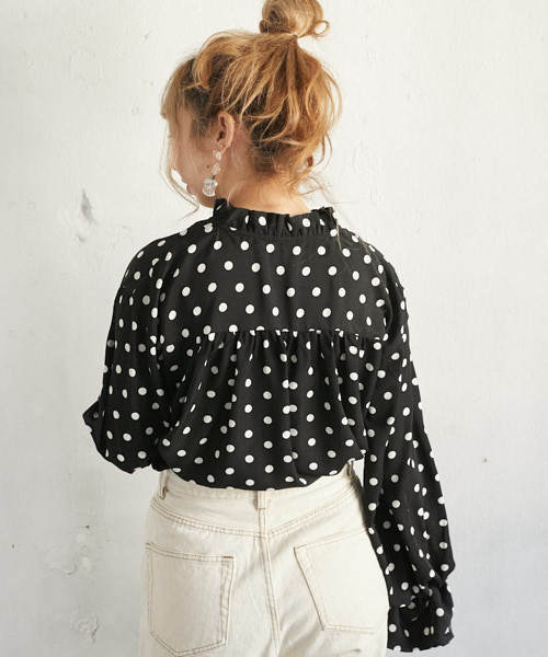 PairPair（ペアペア）の「ドット柄フリルブラウス（シャツ/ブラウス・レディース・ブラック/オフホワイト・FREE）」の17枚目の写真
