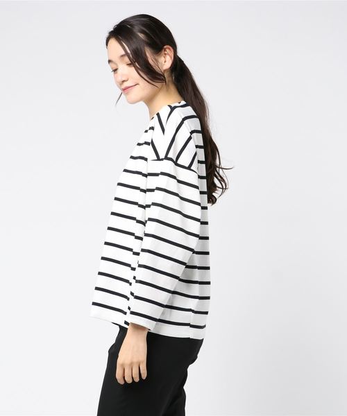 Munich(ミューニック)の「トルファン超長綿ロングスリーブTシャツ(Tシャツ/カットソー・レディース・ブラック/ネイビー/ホワイト×ブラック/ライトカーキ/キャメル・FREE)」の6枚目の写真