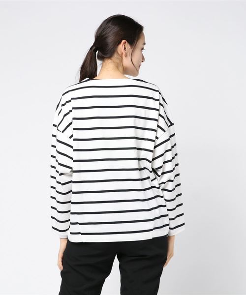 Munich(ミューニック)の「トルファン超長綿ロングスリーブTシャツ(Tシャツ/カットソー・レディース・ブラック/ネイビー/ホワイト×ブラック/ライトカーキ/キャメル・FREE)」の7枚目の写真