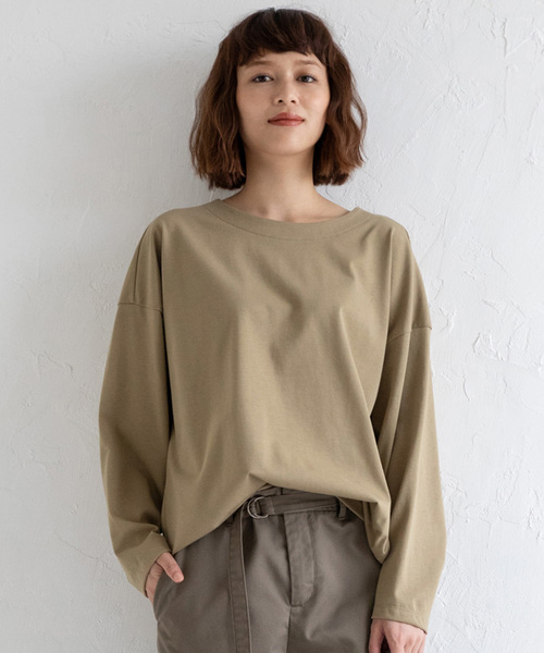 Munich(ミューニック)の「トルファン超長綿ロングスリーブTシャツ(Tシャツ/カットソー・レディース・ブラック/ネイビー/ホワイト×ブラック/ライトカーキ/キャメル・FREE)」の4枚目の写真