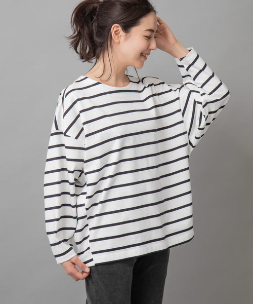 Munich(ミューニック)の「トルファン超長綿ロングスリーブTシャツ(Tシャツ/カットソー・レディース・ブラック/ネイビー/ホワイト×ブラック/ライトカーキ/キャメル・FREE)」の2枚目の写真