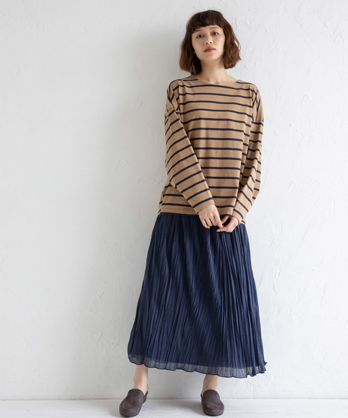 Munich(ミューニック)の「トルファン超長綿ロングスリーブTシャツ(Tシャツ/カットソー・レディース・ブラック/ネイビー/ホワイト×ブラック/ライトカーキ/キャメル・FREE)」の8枚目の写真