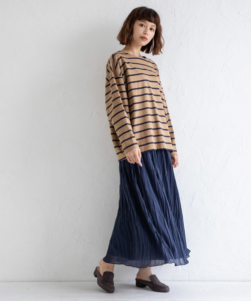 Munich(ミューニック)の「トルファン超長綿ロングスリーブTシャツ(Tシャツ/カットソー・レディース・ブラック/ネイビー/ホワイト×ブラック/ライトカーキ/キャメル・FREE)」の9枚目の写真