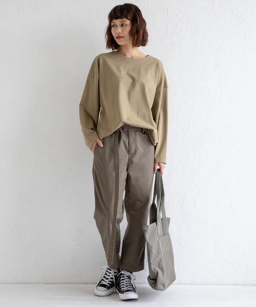 Munich(ミューニック)の「トルファン超長綿ロングスリーブTシャツ(Tシャツ/カットソー・レディース・ブラック/ネイビー/ホワイト×ブラック/ライトカーキ/キャメル・FREE)」の16枚目の写真