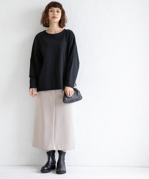 Munich(ミューニック)の「トルファン超長綿ロングスリーブTシャツ(Tシャツ/カットソー・レディース・ブラック/ネイビー/ホワイト×ブラック/ライトカーキ/キャメル・FREE)」の17枚目の写真