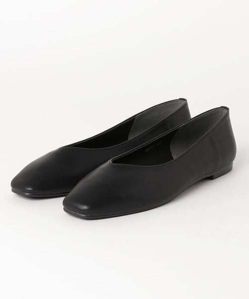 HIPS(ヒップス)の「Vカットスクエアフラットシューズ(パンプス・レディース・ブラック/ダークグレー・24cm/22.5cm/23cm/23.5cm)」の1枚目の写真