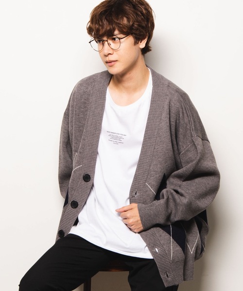 WEGO（ウィゴー）の「WEGO/アーガイルニットカーディガン（カーディガン/ボレロ・メンズ・ブラック/ブラウン/杢グレー・MEDIUM/LARGE）」の2枚目の写真