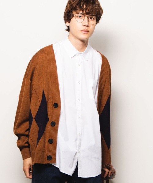 WEGO（ウィゴー）の「WEGO/アーガイルニットカーディガン（カーディガン/ボレロ・メンズ・ブラック/ブラウン/杢グレー・MEDIUM/LARGE）」の3枚目の写真