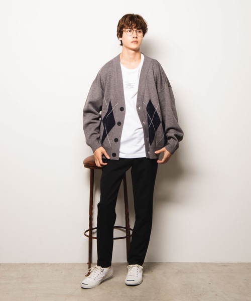 WEGO（ウィゴー）の「WEGO/アーガイルニットカーディガン（カーディガン/ボレロ・メンズ・ブラック/ブラウン/杢グレー・MEDIUM/LARGE）」の13枚目の写真