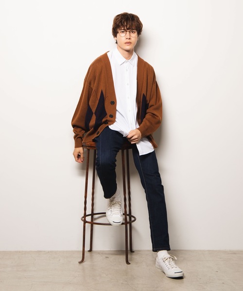 WEGO（ウィゴー）の「WEGO/アーガイルニットカーディガン（カーディガン/ボレロ・メンズ・ブラック/ブラウン/杢グレー・MEDIUM/LARGE）」の9枚目の写真