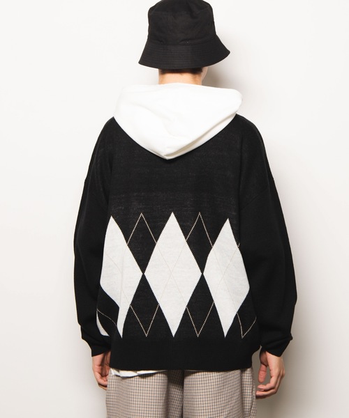 WEGO（ウィゴー）の「WEGO/アーガイルニットカーディガン（カーディガン/ボレロ・メンズ・ブラック/ブラウン/杢グレー・MEDIUM/LARGE）」の7枚目の写真