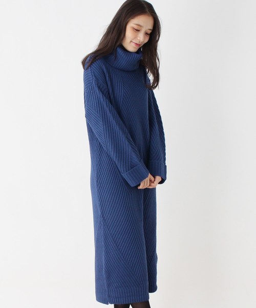 タートルネックニット切り替えワンピース タートルネックニット切り替えワンピース