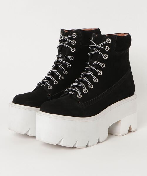 Jeffrey Campbell(ジェフリーキャンベル)の「厚底レースアップショートブーツ(ブーツ・レディース・ブラック×ホワイト/グレー/イエロー/ブラック×ブラック・38/36/37/39/40/35)」の3枚目の写真