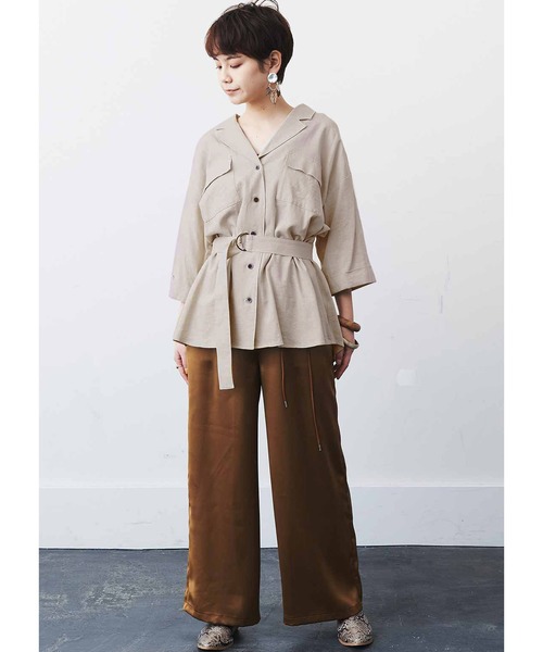 MEDE19F(メデジュウキュウ)の「MEDE19F リネン混ベルテッドジャケットシャツ(シャツ/ブラウス・レディース・ブラウン/ベージュ・MEDIUM/LARGE/X-LARGE/XX-LARGE)」の14枚目の写真