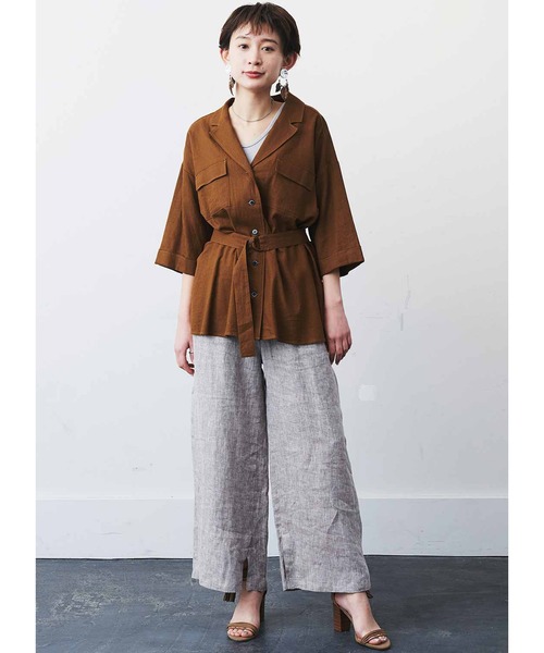 MEDE19F(メデジュウキュウ)の「MEDE19F リネン混ベルテッドジャケットシャツ(シャツ/ブラウス・レディース・ブラウン/ベージュ・MEDIUM/LARGE/X-LARGE/XX-LARGE)」の7枚目の写真