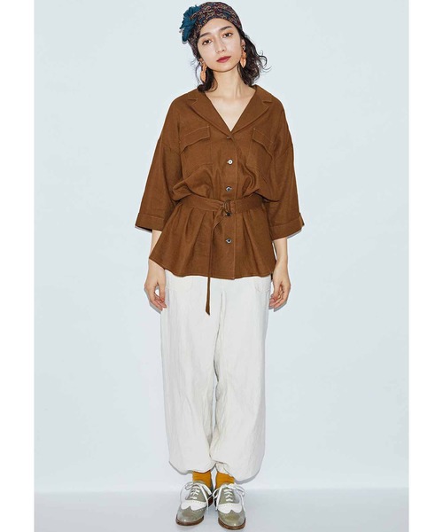 MEDE19F(メデジュウキュウ)の「MEDE19F リネン混ベルテッドジャケットシャツ(シャツ/ブラウス・レディース・ブラウン/ベージュ・MEDIUM/LARGE/X-LARGE/XX-LARGE)」の15枚目の写真