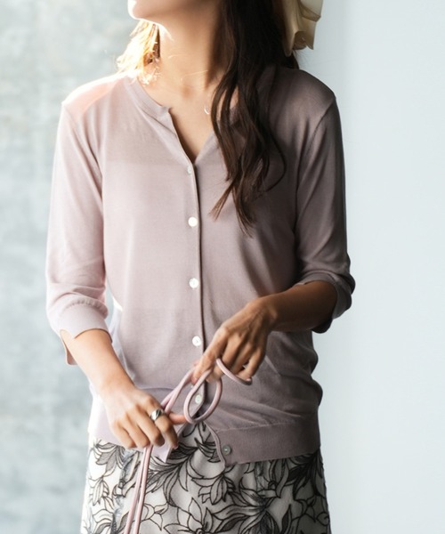 SAISON DE PAPILLON（セゾンドパピヨン）の「接触冷感 スキッパーネック UV対策 サマーニット カーディガン（カーディガン/ボレロ・レディース・ベージュ/ホワイト/ブルー/チャコールグレー/ブラック/パープル/ラベンダー/グリーン/ネイビー・M/L）」の9枚目の写真