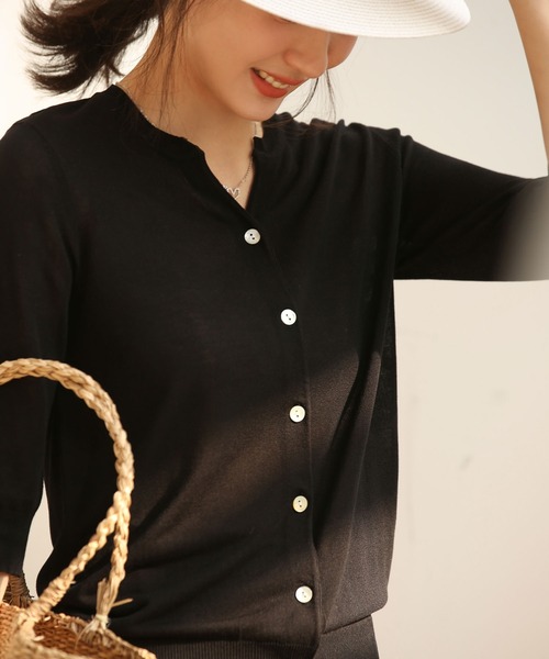 スキッパーネックサマーニットカーディガン