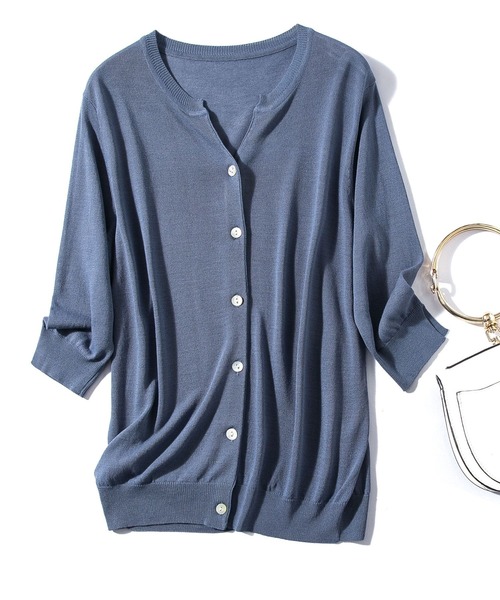 スキッパーネックサマーニットカーディガン