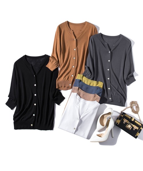 スキッパーネックサマーニットカーディガン